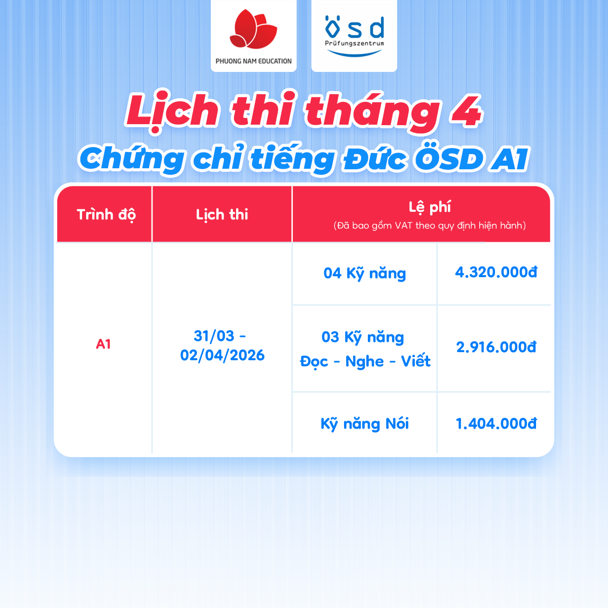 Lịch thi OSD tháng 4